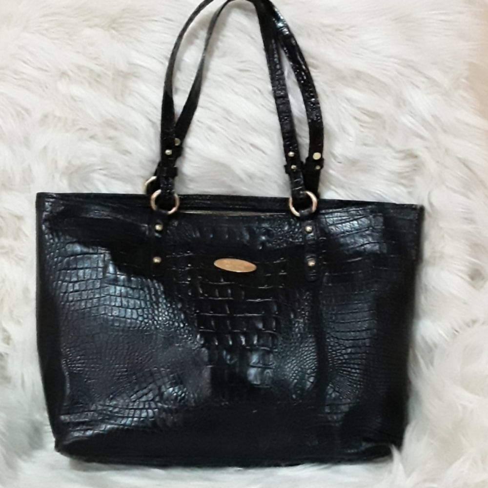 BRAHMIN BLACK LEATHER TOTE